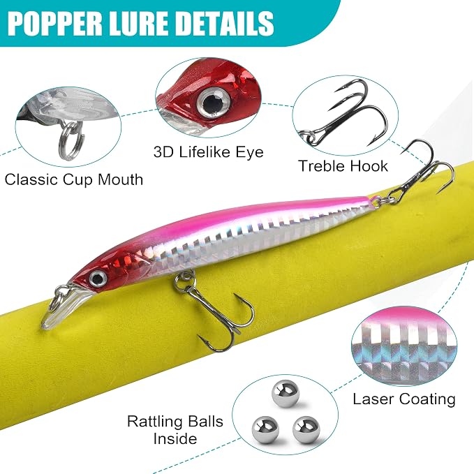 Fishing Lures Kit Crankbait Minnow Hard Bait Set Deep Diving Jerkbait Swimbait Popper Pencil Walleye Lures Artificial Fishing Bait for Bass Trout Redfish Saltwater Freshwater Fishing Lure