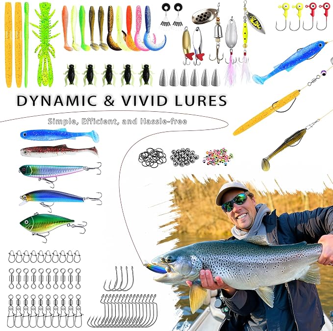 Fishing Backpack with Rod Holder and Tackle Boxes, Cooler, Large 50L Fishing Gear Bag with 139 Fishing Lures Kit, Fish Tool Set, Fish Gifts for Men Woman-Camo Backpack