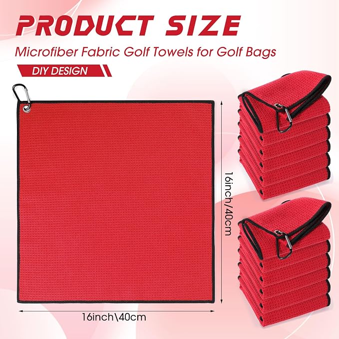 Batiyeer Golf Towels Bulk for Bags, 16"x16" Microfiber Waffle Pattern Golf Towel with Clip for Tournament, Club, Fitness