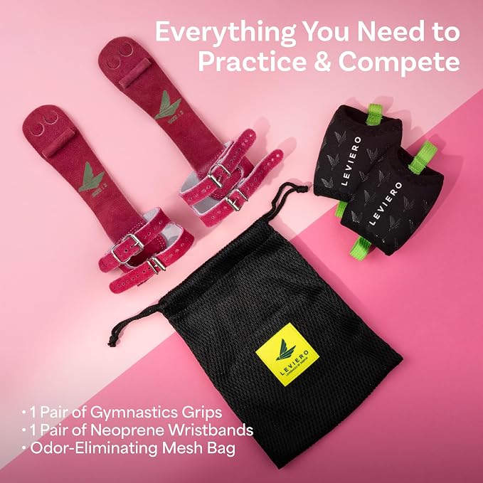 Gymnastics Grips Set Narrow Squeeze, Grips for Gymnastics Girls, Dowel Grips with Soft Leather, Double Buckle Wrist Closure, and Adjustable Finger Holes, for All Ages