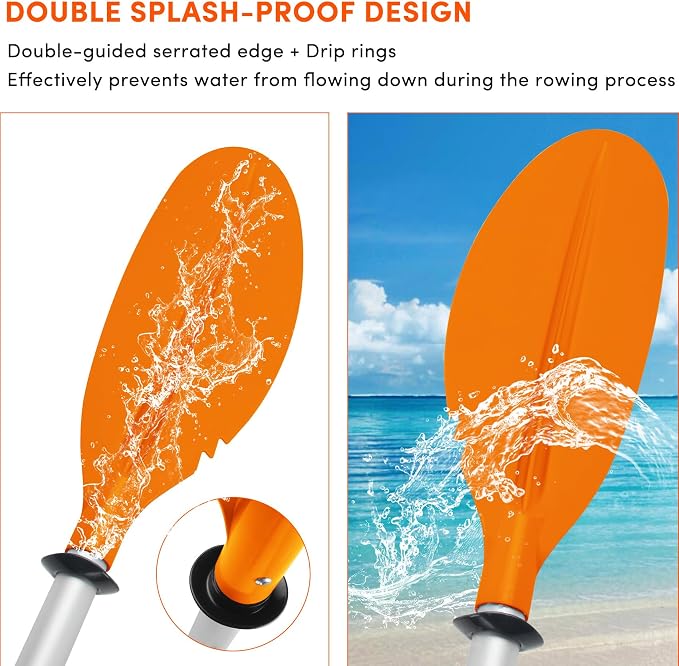 Kayak Paddle,88in 4 Pieces Boat Oars Kayak Paddles,Heavy Duty Aluminum Alloy Shaft Float Lightweight Detachable Adjustable Fishing Kayak Paddle for Adults with Paddle Leash(8 Color ，1Pack,2Pack)