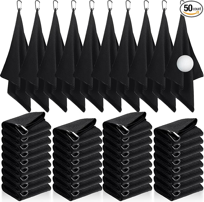 Batiyeer Golf Towels Bulk for Bags 16'' x 24'' Microfiber Waffle Pattern Golf Towels Trifold with Clip for Hiking,Tournament, Yoga