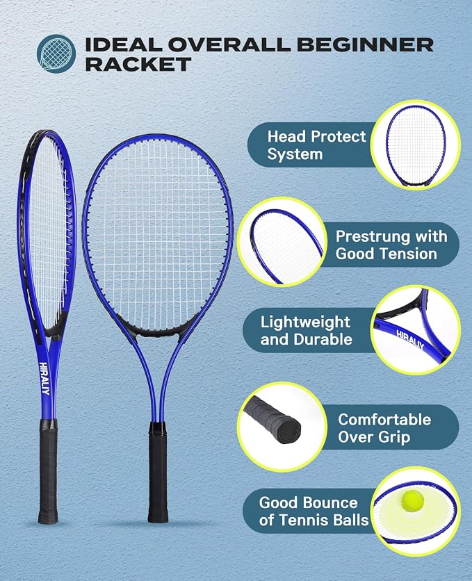 HIRALIY Tennis Rackets 2 Pack for Adults Beginners - 27 Inch Lightweight Aluminum Tennis Racquet Set with 3 Balls & Carry Bag - Vibration Dampening & Large Sweet Spot for Men Women Couples