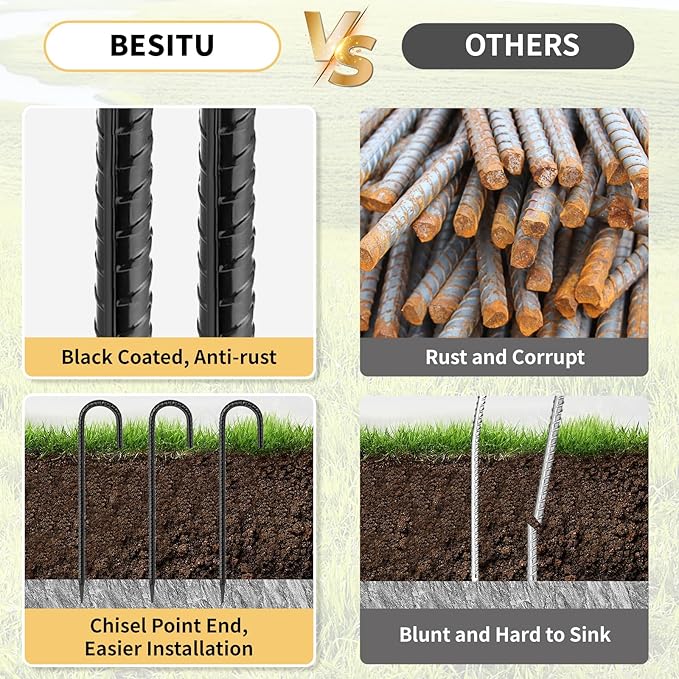 16 inches J Stakes 24-Pack and Straight Rebar Stakes 16-Pack, 12 inches J Hook Stakes 16-Pack