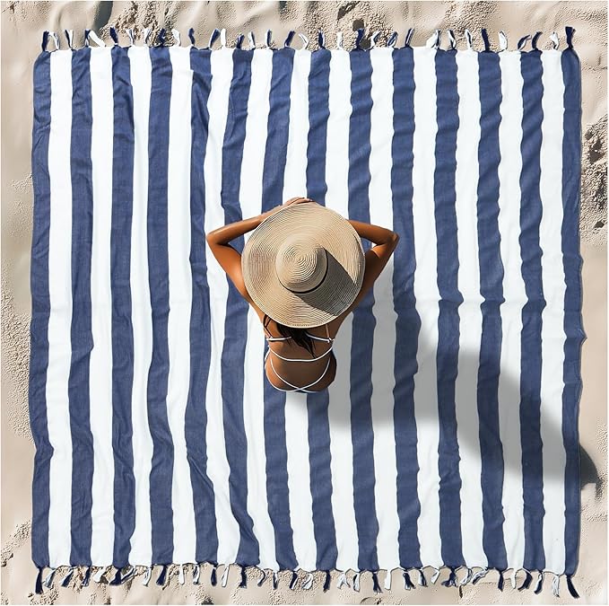 Vikumond Oversized Turkish Beach Towel Blanket XXL Cotton Sandproof Towels Boho Woven Extra Large Big Sand Free Giant Throw Blankets Huge Quilt XL Picnic Camping Necessities Cloud for Adult Gifts