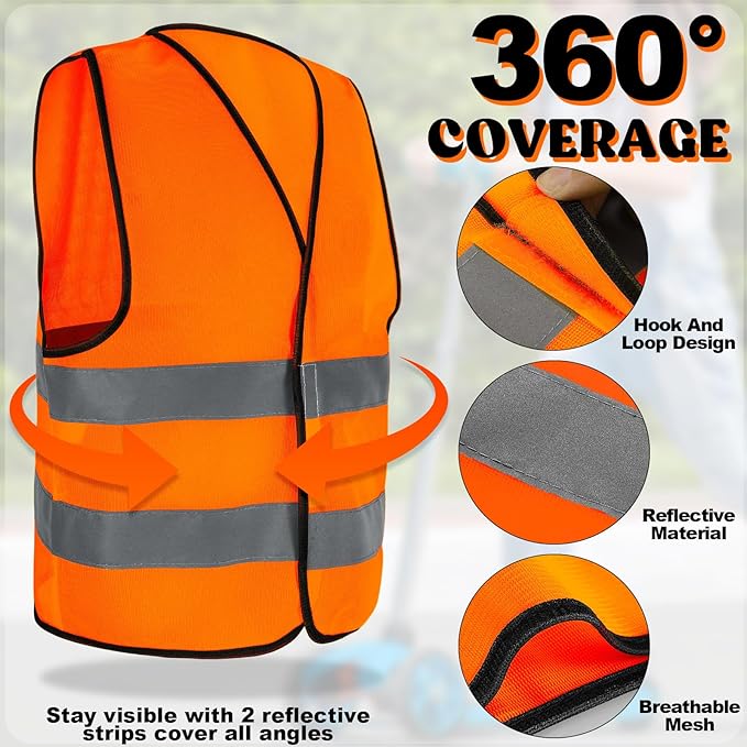 Zhanmai 20 Pcs Kids Safety Vest Bulk High Visibility Reflective Construction Vest with Strips Neon for Traffic Child Outdoor (Orange)