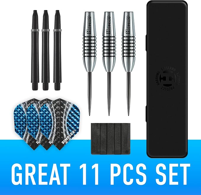 Harrows Bomber Darts, 85% Tungsten Steel Tip Darts Set 21g, 23g, 25g & 27g - Includes High-Grade Shafts, Aerodynamic Dart Flights & Convenient Travel Case