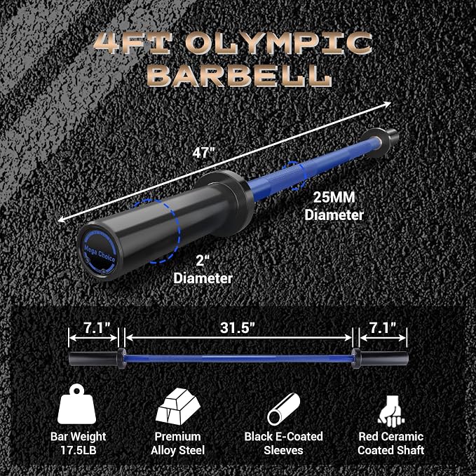 GaveeLife Olympic Barbell Bar for Weightlifting - 7FT Heavy Duty (1500LB/700LB), 4FT Short (500LB), 4FT EZ Curl Bar - Weight Bar Fit 2” Standard Weights - Home Gym Strength Training