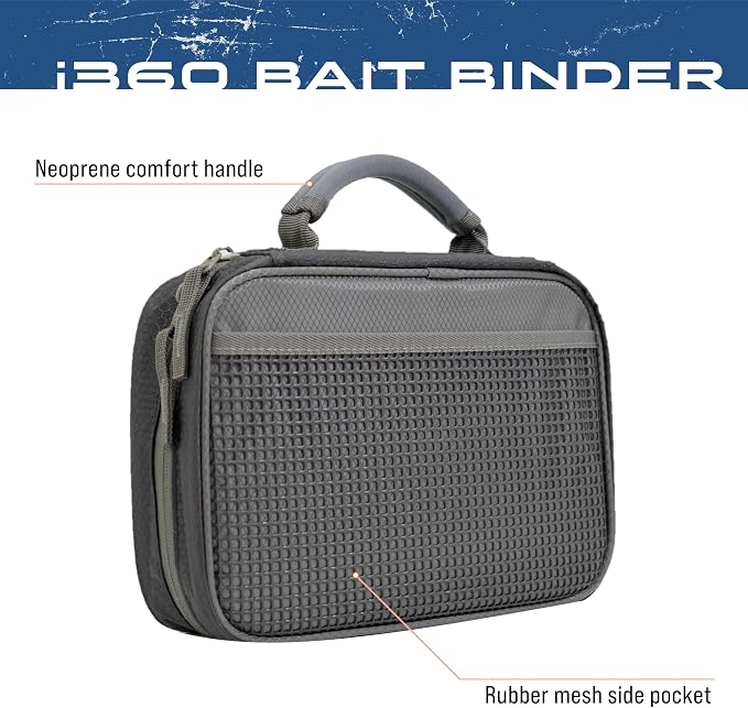 FROGG TOGGS Bait Binder, Fishing Tackle and Bait Storage, Salt Water Resistant Soft Sided Tackle Bag, Black, i360