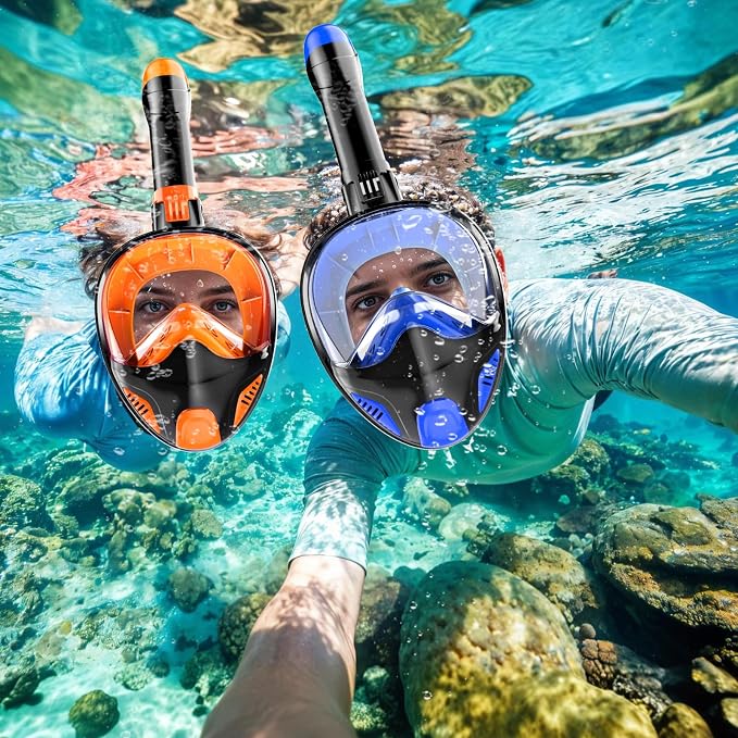 Full Face Snorkel Mask for Adults Teen, Snorkeling Gear with Detachable Camera Mount, Panoramic 180° View, Anti-Fog Anti-Leak Snorkling Set for Man and Women