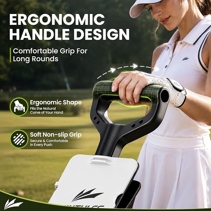2-Wheel Golf Pull Cart – Lightweight Foldable Golf Push Cart with Durable Steel Frame, Adjustable Web Straps, Compact Design for Walking Golfers