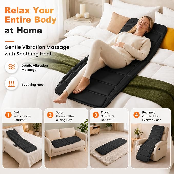 CILI Full Body Massage Mat with Heat, Upgrade Graphene Heating Vibration Back Massage Pad, Full Body Massager for Bed Chair Sofa, Massage Mattress Pad, Father‘s Day Gift for Dad
