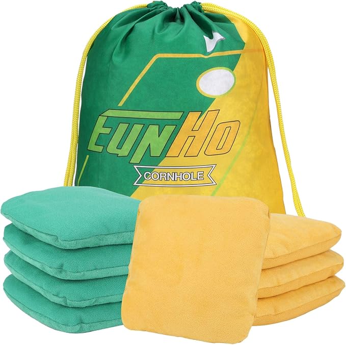 EunHo Regulation Cornhole Bags Set of 8 - Dual Sided Slick and Stick Cornhole Bean Bags for Tossing Game Professional All Weather Pro Corn Hole Bags with Tote Bag