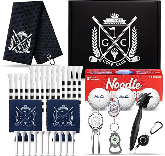 Golf Gift Kit | Includes - Towel, Club Brush, Ball Marker, Divot Repair Tool, Premium Golf Balls, Long & Short Tees, Koozies, Golf Gifts for Men & Women, Golf Kit, Ideas