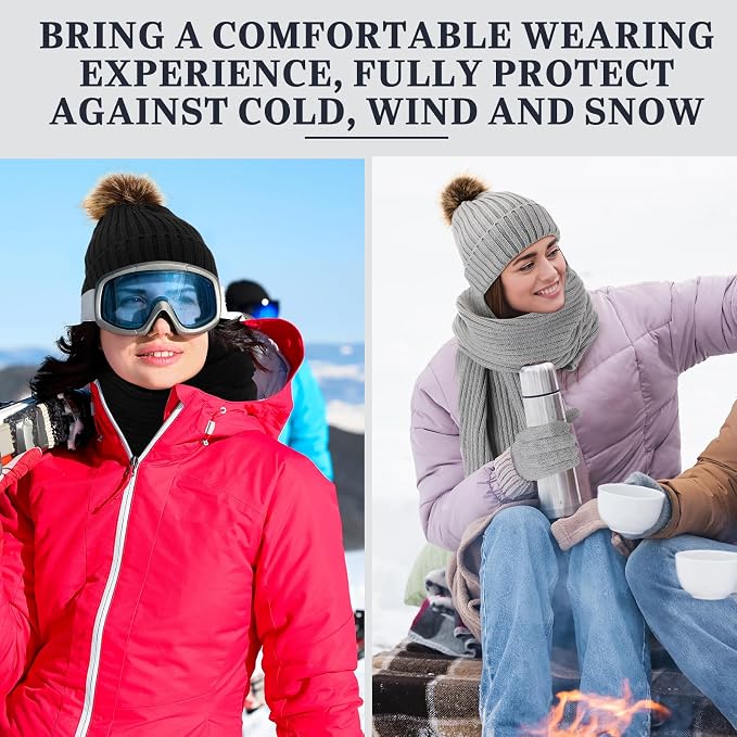 16 Pcs Women Hat Scarf Gloves Ear Muffs Set Winter Knitted Pom Beanie Hats Scarf Touch Screen Gloves for Men Adult Homeless