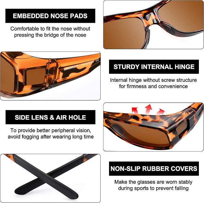 URUMQI Polarized Sunglasses Fit Over Glasses for Men Women, Wraparound Sun Glasses UV400 Protection for Driving Fishing