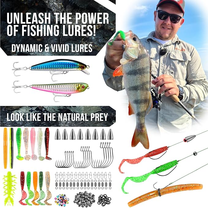 PLUSINNO Fishing Backpack with Fishing Rod &Tackle Boxes, Waterproof Sling Tackle Bag for Fish Gear with Rod Holder, Gifts for Men with Lures, Pliers, Fish Lip Gripper.