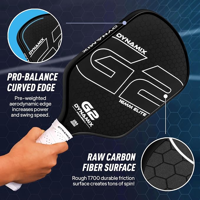 Carbon Fiber Pickleball Paddle 16mm G2, USAPA Approved Raw Carbon Gen2, Pro-Grade Thermoformed Pickleball Racket, Elite Pickle-Ball Paddle for Control, Power & Spin