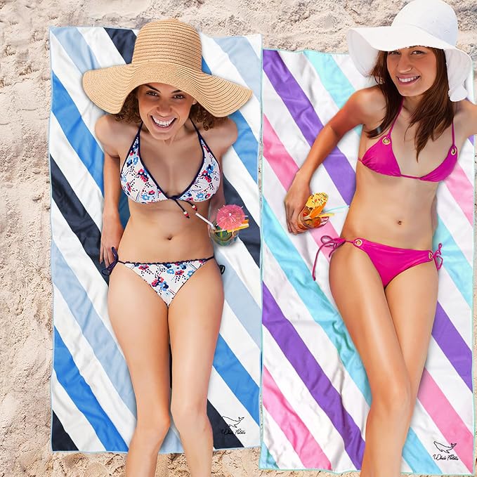 Whale Flotilla 6 Pack Quick Dry Beach Towels Oversized (35"x70"), Microfiber Sand-Free Beach Towel Set, Extra Large Compact Pool Towel, Navy/Passion/Green/Orange/Pink/Blue