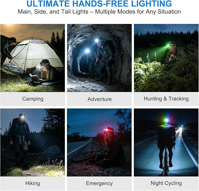 TDT Rechargeable Headlamp with White/Green/UV/Black Light LED Head Lamp,High Lumens Super Bright 24 Modes Comfortable Waterproof Headlight for Hardhat Hunting Hiking Pet Urine Detection(3-Color-5)