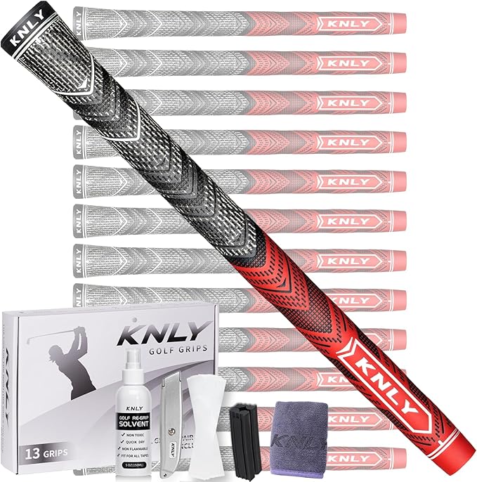 KNLY Golf Grips Set of 13,High Feedback MultiCompound Golf Club Grips,13 Grips with 15 Tapes and 13 Grips with All Repair Kits for Choice.