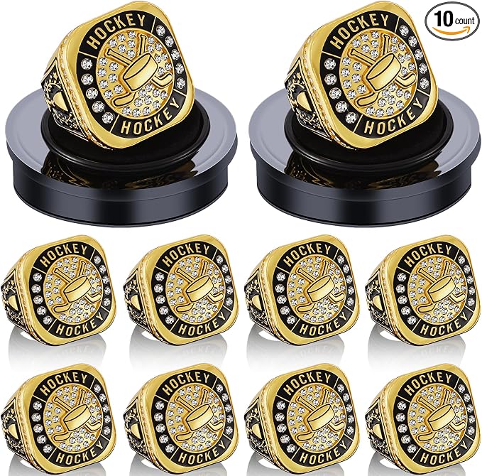 Highergo 10 Pcs Basketball Softball Baseball MVP Dancer Champion Trophy Ring with Display Stand Star Football Soccer Volleyball Golf Cheerleading Bowling Track Field