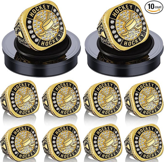Highergo 10 Pcs Basketball Softball Baseball MVP Dancer Champion Trophy Ring with Display Stand Star Football Soccer Volleyball Golf Cheerleading Bowling Track Field