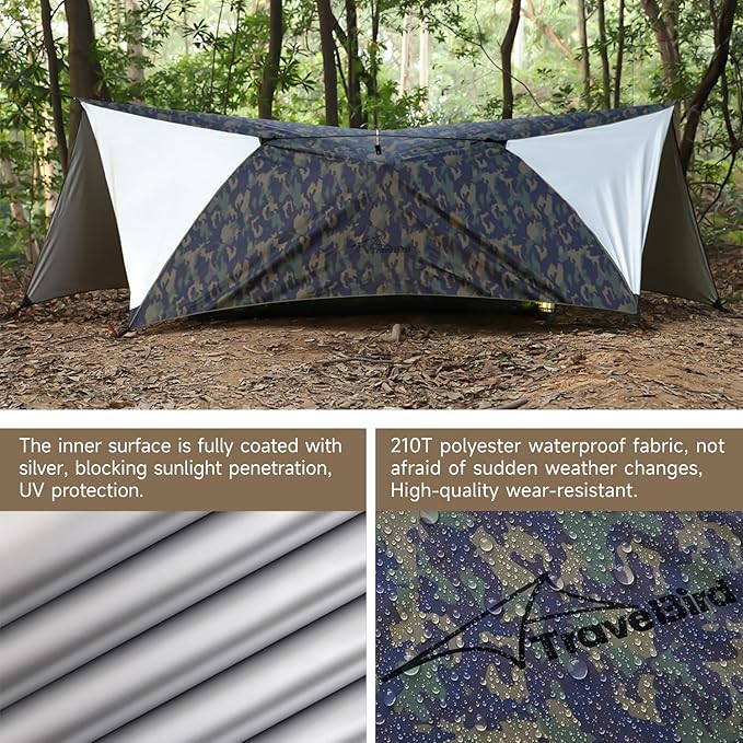 Camping Hammock with Mosquito Net and Tent Tarp, Lightweight Hanging Hammocks Tree Straps, All-in-one Fast Open Hammock for Outside, Hiking, and Travel