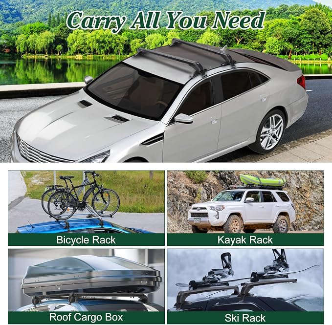 43" Universal Car Roof Rack, Adjustable Aluminum Roof Rack Cross Bars with Anti-Theft Lock for Most Vehicle Without Roof Side Rail, 42.51-44.88inch Between Rain Grooves,165LBS Loading Capacity