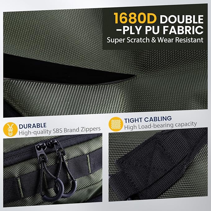 Goture Green Tactical Sling Fishing Bag with Trays, Heavy Duty 1680D Fishing Backpack for Hiking Camping, Adjustable Shoulder Strap with Rod Holder & Tool Pockets, Tackle Box Organizer Bag