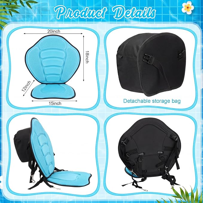 Vinsot Kayak Seat Cushion Universal Paddle Board Seat with Back Support Adjustable Non Slip Boat Chair Seats with 4 Straps and Storage Bag for Kayak Boat Sup Canoe