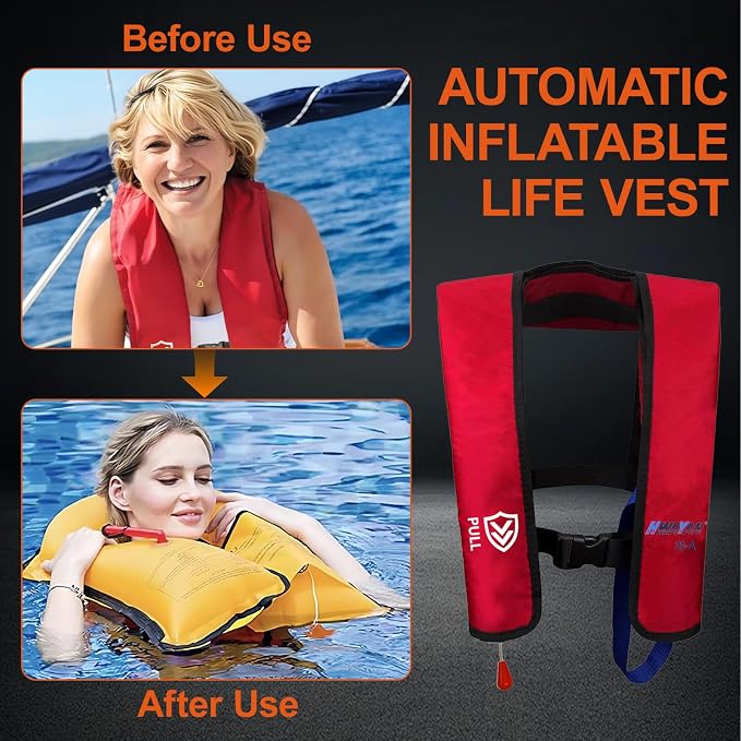 Automatic Inflatable Life Jacket | Inflatable PFD Jackets for Adults|Kayak Life Vest | for Outdoor Water Sports | Fishing Sailing | Jet Skiing | Supports up to 330 lbs