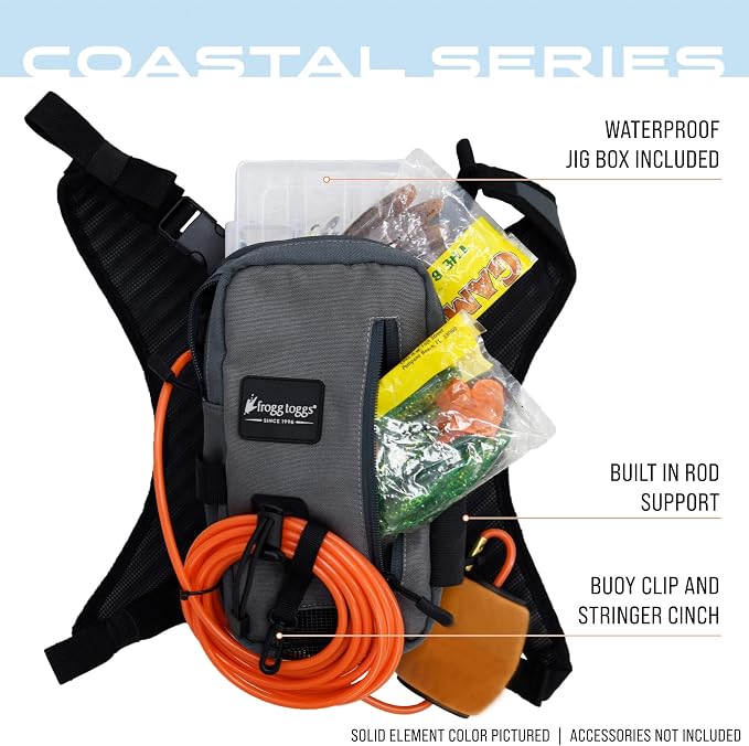 FROGG TOGGS Hightide Fishing Chest Pack, Easy Hands-Free tackle storage bag with built-in Rod Support