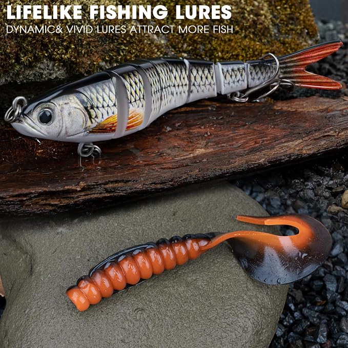 THKFISH Fishing Lures Kit, Bass Fishing Gear Kit for Freshwater Tackle Box with Tackle Included Topwater Baits, Swimbaits, Frog, Fsihing Bait Accessories Gift for Men