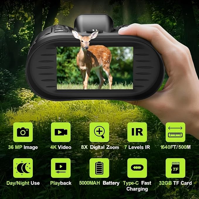 4K Night Vision Goggles, Night Vision Binoculars with Rangefinder, 3.2" HD Screen, 5000mAh Rechargeable Battery, 32GB TF Card for Adults, Camping, Wildlife Observation