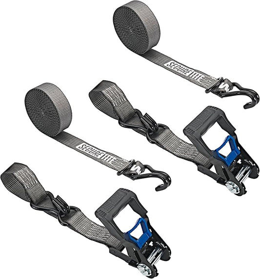 Secure Tite 1-1/2” x 20’ Ratchet Cargo Straps, 2-Pack – Ratchet Tie Down Straps, Double J-Hook Ratchet Tie Down – Ratchet Strap Set, 1667 lbs. Working Load Limit, 5000 lbs. Break Strength