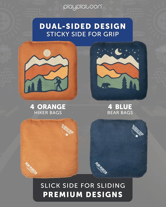 Play Platoon Pro Cornhole Bags Set of 8 - Professional Dual Sided Slick and Sticky Side Competition Corn Hole Bags - Tournament Series