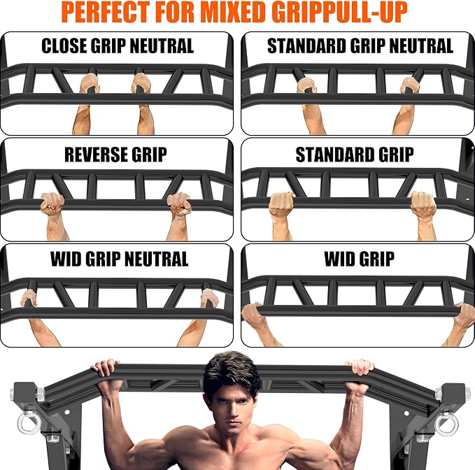 Upgrade Pull Up Bar Wall Mounted,Heavy Duty Multi Grip Chin Up Bar for Strength Training, 600 lbs Capacity, Durable Steel Construction, Perfect for Home and Garage Workouts