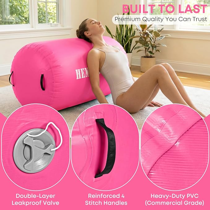 Inflatable Gymnastics Air Barrel Roller with Electric Pump, Heavy Duty PVC Tumbling Barrel Back Handspring Trainer, Air Tumble Track Mat for Home Gym, Cheerleading, Yoga Practice