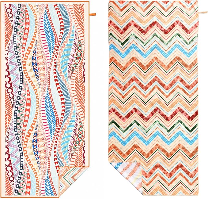 2 Pack Microfiber Beach Towel 71"x32" Quick Dry Sand Free and Absorbent Suitable for Beach Swimming Pool Vacation Travel and Camping