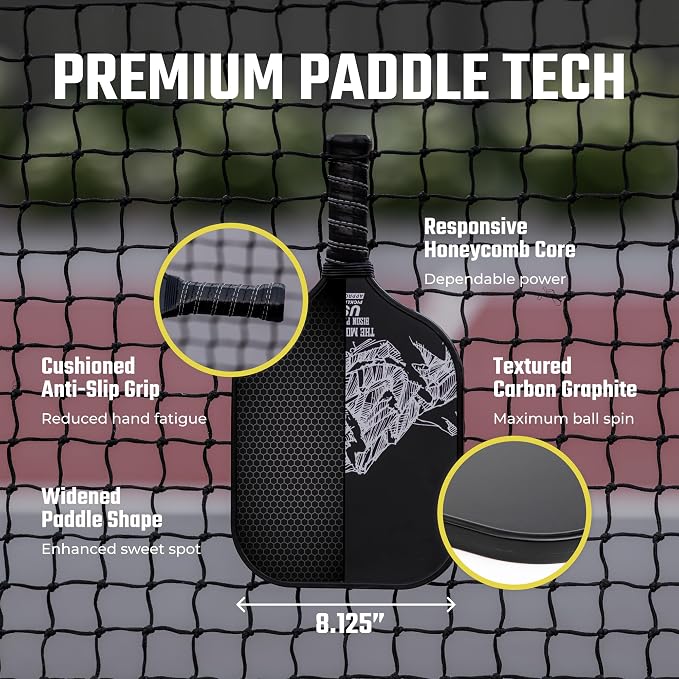 Bison Paddles: Carbon Graphite Pickleball Paddles - Lightweight Pickleball Rackets | Honeycomb Composite Core Improves Pickle Ball Placement and Increases Power | Durable Unibody Construction