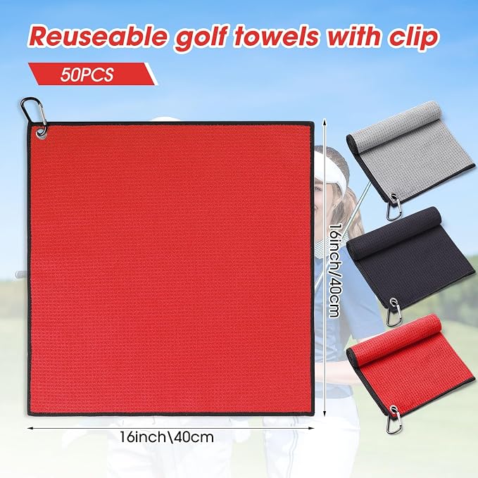 Batiyeer Golf Towels Bulk for Bags, 16"x16" Microfiber Waffle Pattern Golf Towel with Clip for Tournament, Club, Fitness