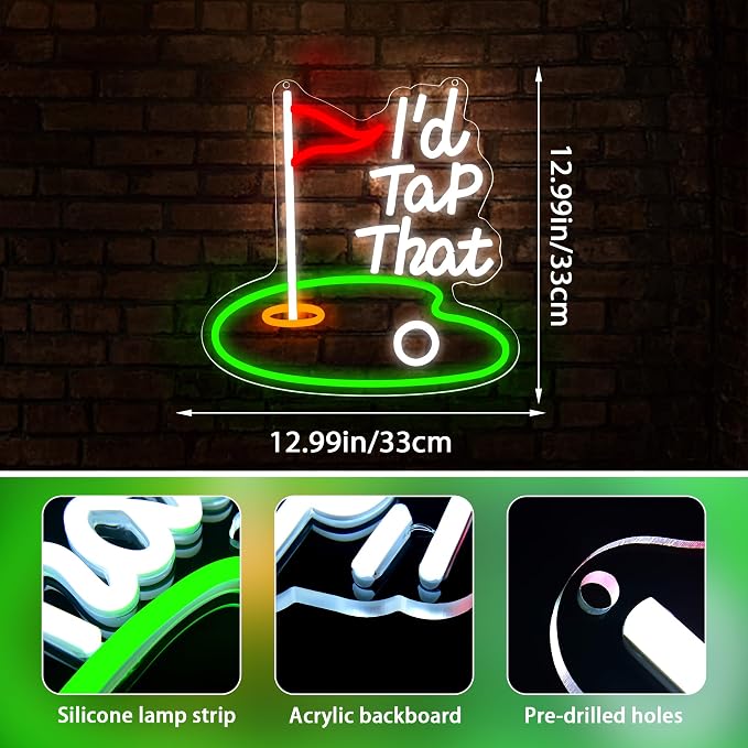 I 'd Tap That Neon Sign for Wall Decor Golf Led Neon Light for Man Cave | Dimmable Neon,Golfer Birthday Gifts,Led 5V USB Powered,Party,Office,Bedroom,Sport Bar Decor,Course Gym Wall Art,12.9*12.9in