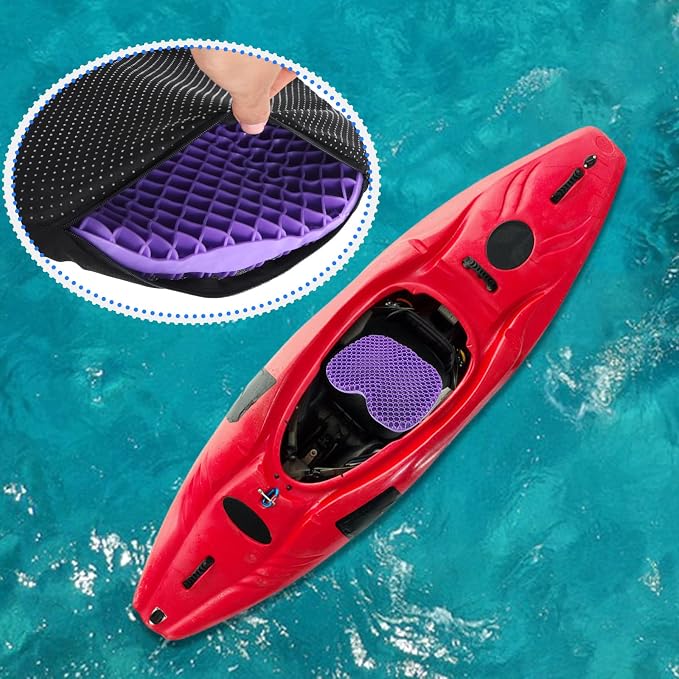 YEXEXINM 2 PCS Anti Slip Kayak Seat Cushion Thick Waterproof-Gel Breathable U Shape Seats Pad with Non-Slip Cover for Sit in Inflatable Kayak Canoe & Boat Kayak Accessories for Fishing Kayak, Purple