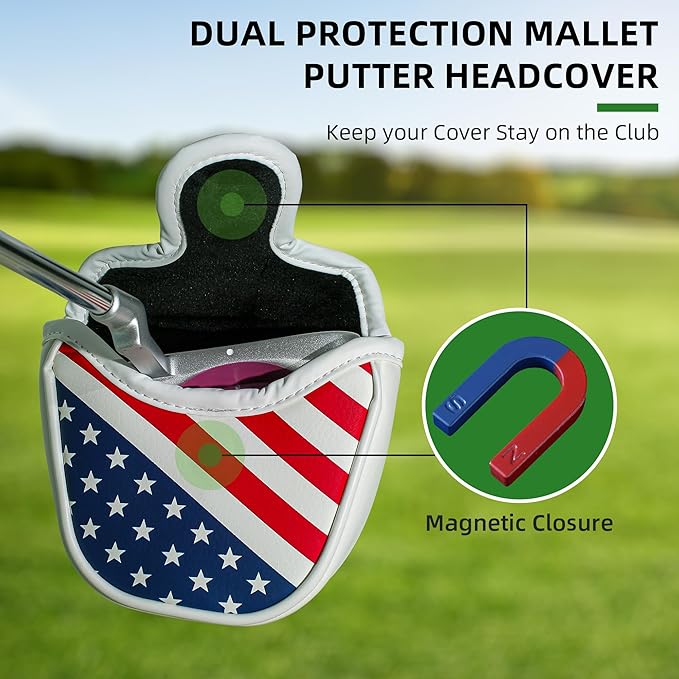 Golf Club Head Covers,4pcs or 1pc USA Golf Head Covers for Woods and Driver Fairway Hybrid - PU Leather Mallet Blade Putter for Men Women Golf Enthusiast