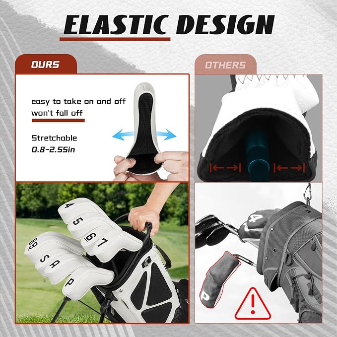 BIG TEETH Golf Hybrid Iron Head Cover 9Pcs, Long Hybrids Iron Covers Head Covers Set, Golf Club Covers W/Big NO. Fits for Cleveland Launcher Cobra T Rail Hybrid Irons