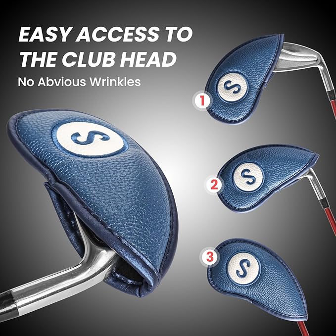 FINGER TEN Magnetic Golf Iron Headcovers Value 11 Pack, Durable PU Leather with Embroidered Numbers for Easy Identification, Multiple Colors Available Fits Most Iron Clubs