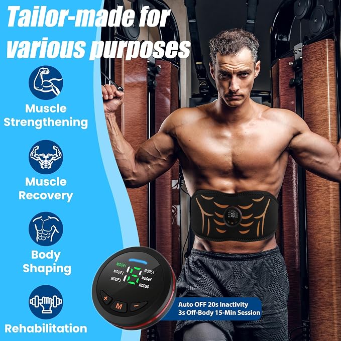 JUMPER Electronic Muscle Stimulator, ABS Stimulator, Ab Toning Belt Muscle Toner, Fitness Strength Training Workout Equipment for Men Women Black