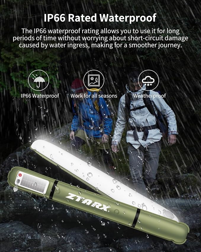 Solar Inflatable LED Tube Camping Light,Foldable Camping Lights Bars with USB Charging Built-in 4000mAh Battery for for Camping, Hiking, Travel Tent Lights