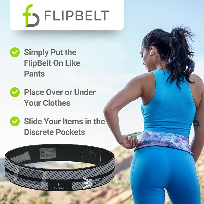 FlipBelt Classic Running Belt, Belt Bag & Fanny Pack for Men and Women - Phone Holder, Waist Pack, Running Accessories, Belt Pouch, Money Belt, USA Running Company